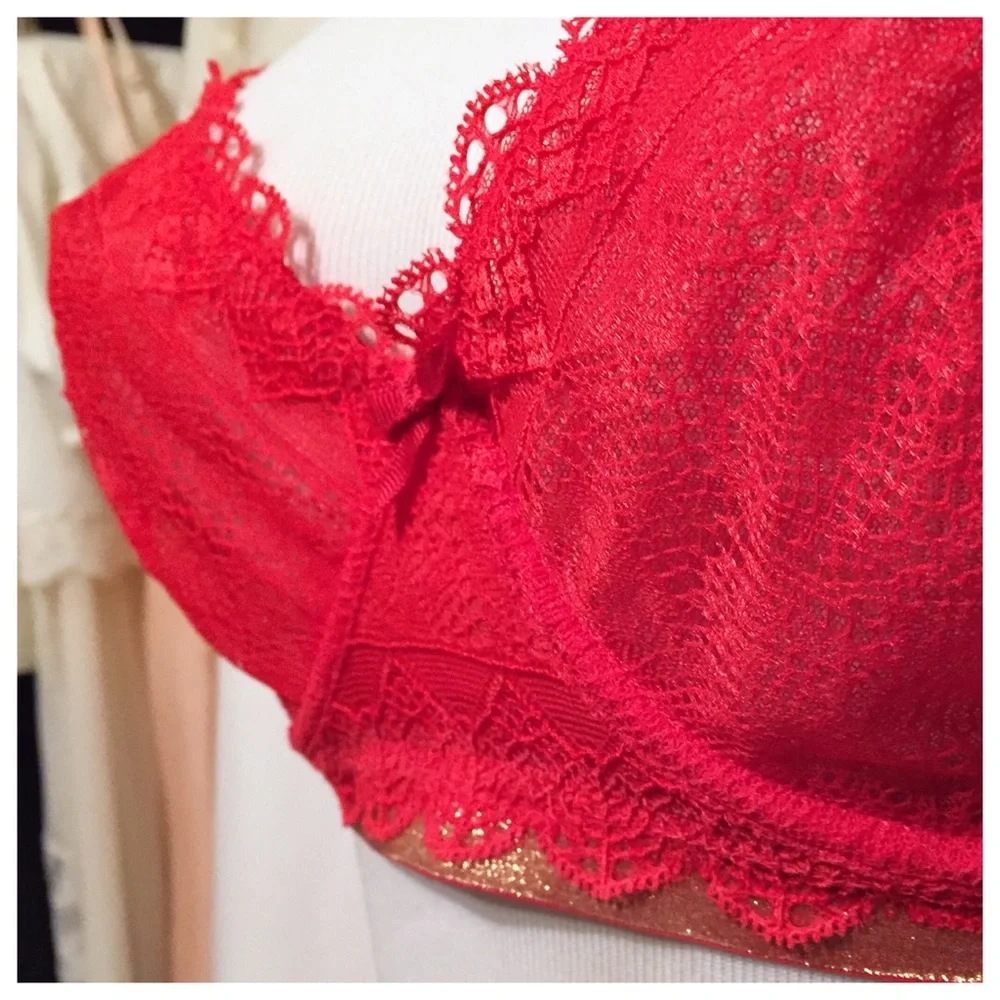 Heidi Klum Intimates Red & Gold Lace Bra,‎ 36C, NWOT